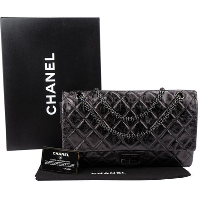 Chanel Aged Qulited Calfskin 2.55 Reissue So Black Jumbo Double Flap Crossbody Bag
