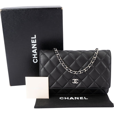 Chanel Quilted Lambskin Palladium Wallet On Chain Crossbody Bag