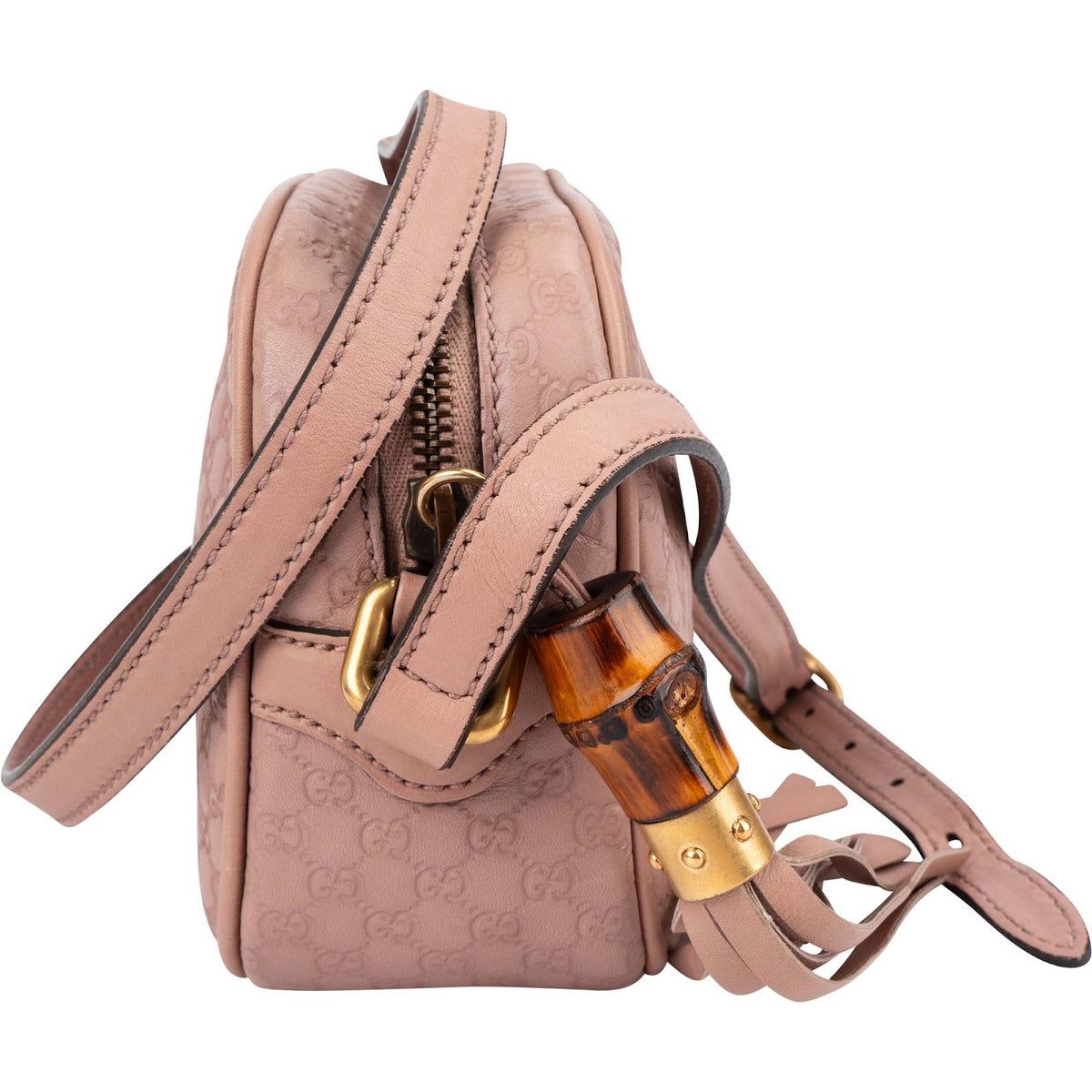 Borsa a tracolla Disco Camera Gucci in pelle Microguccissima con nappina in bambù