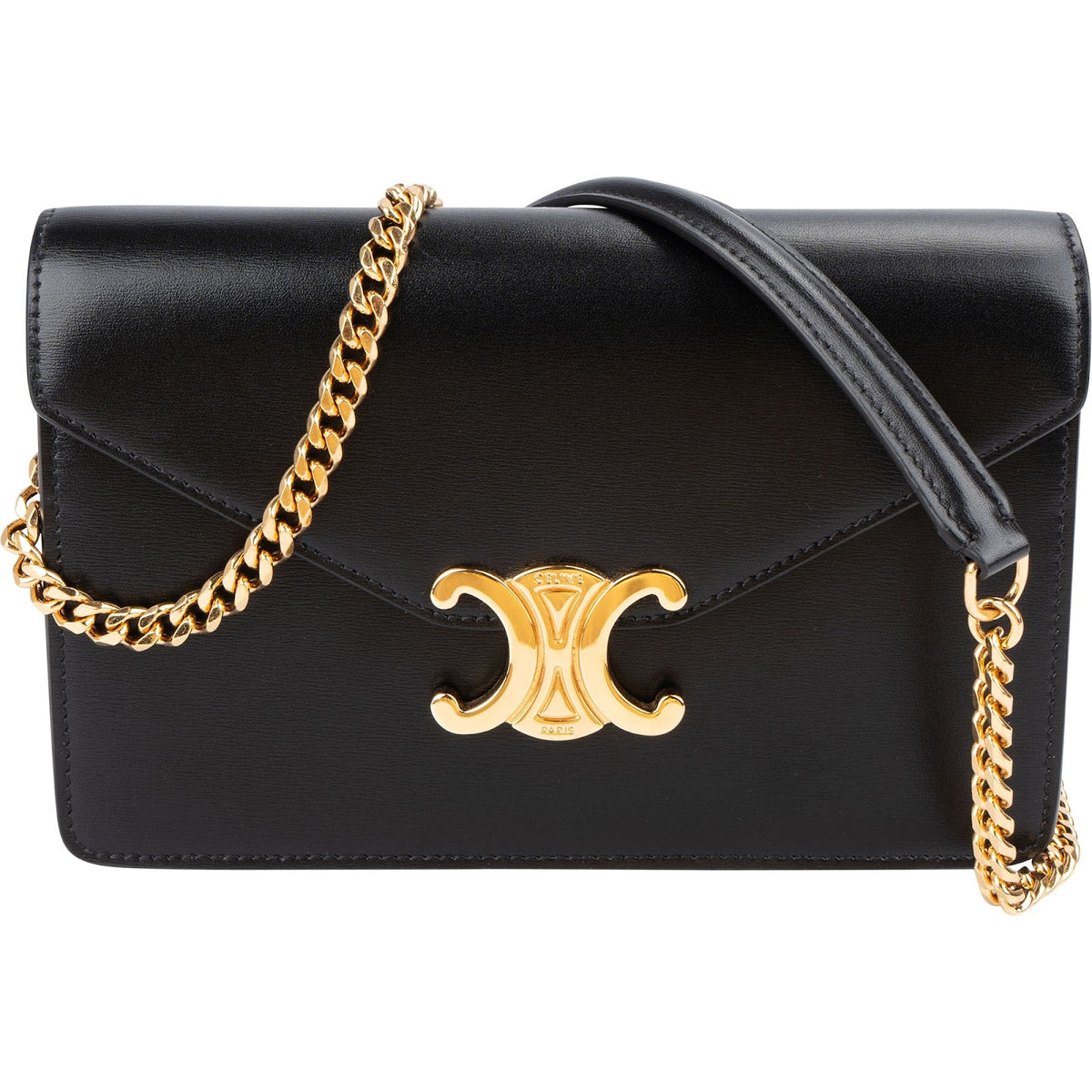 Borsa a tracolla Celine Triomphe Wallet On Chain in pelle di vitello lucida