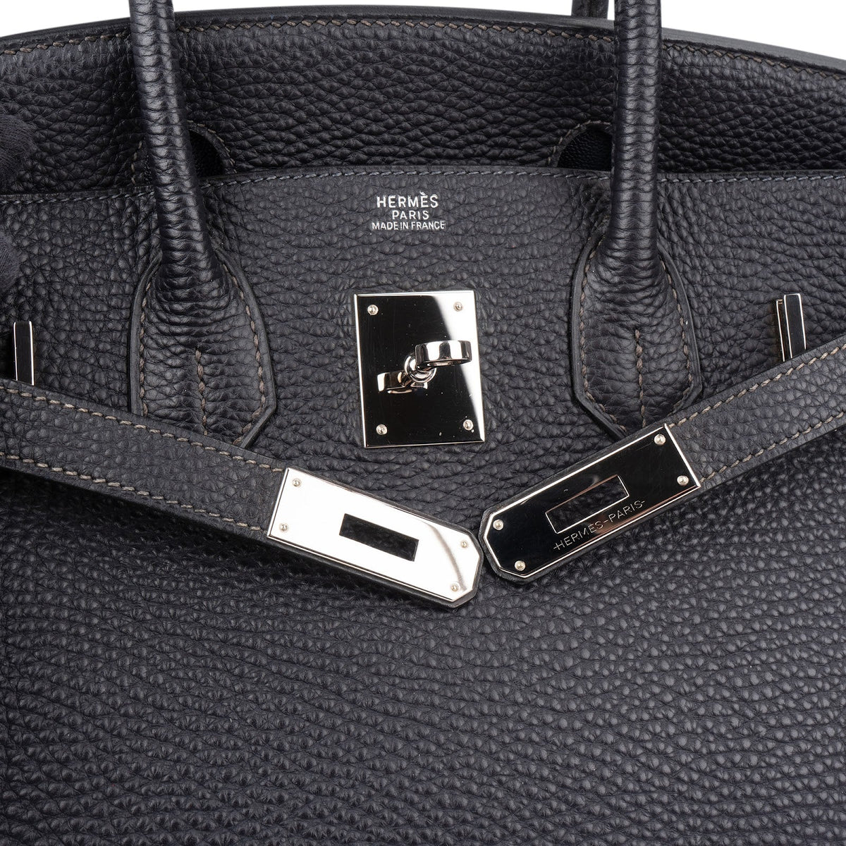 Borsa a mano Hermès Palladium Birkin 30 in pelle Togo Dark Navy Bleu