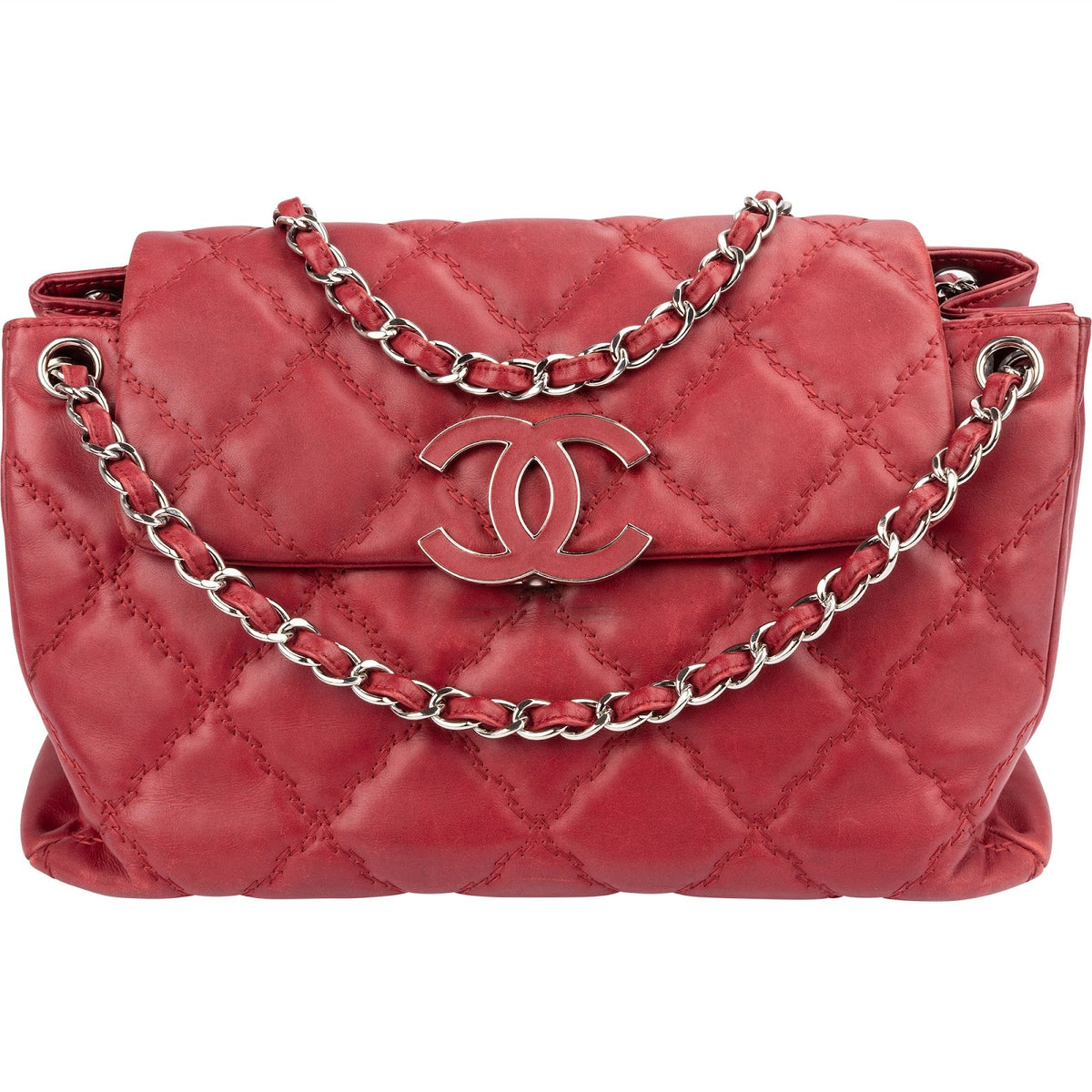 Sac bandoulière Chanel Diamond Stitch Hampton Flap Jumbo Flap en cuir d'agneau matelassé