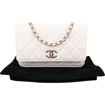 Chanel Quilted Caviar Leather Jeweled CC Wallet On Chain Crossbody Bag