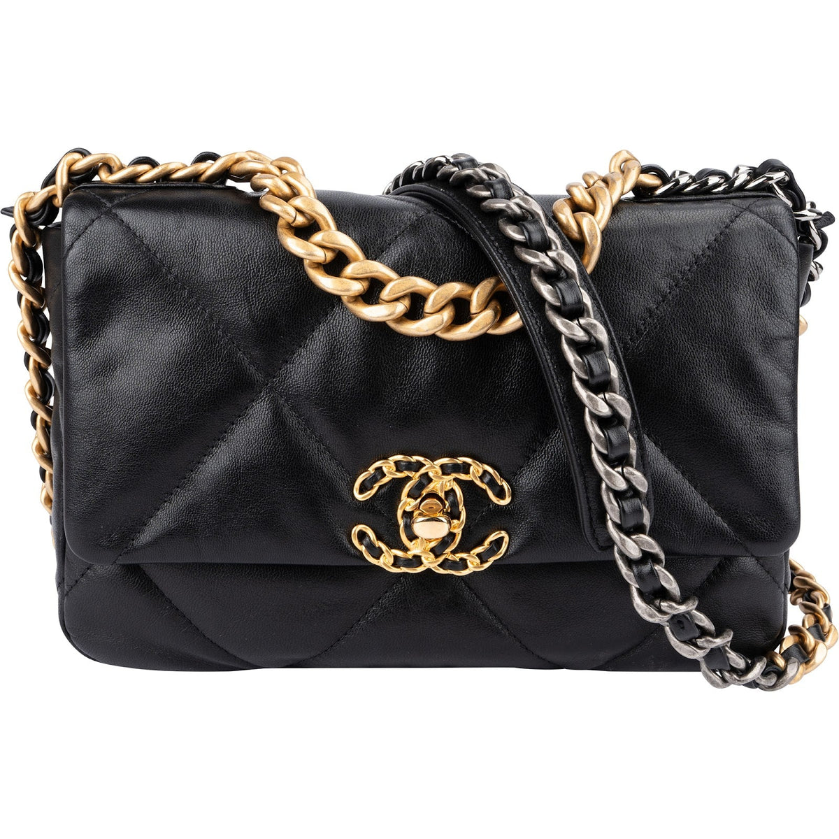 Chanel 19 Single Flap aus Lammleder – Vorderansicht