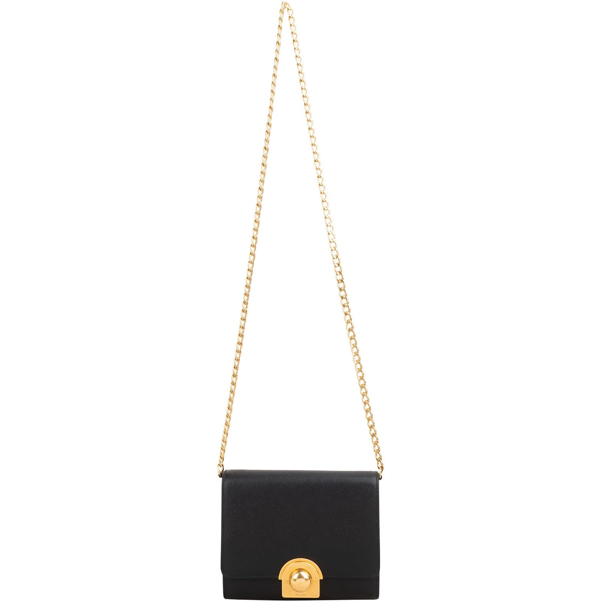 Borsa a tracolla piccola Prada in pelle Saffiano con chiusura a scatto rotonda