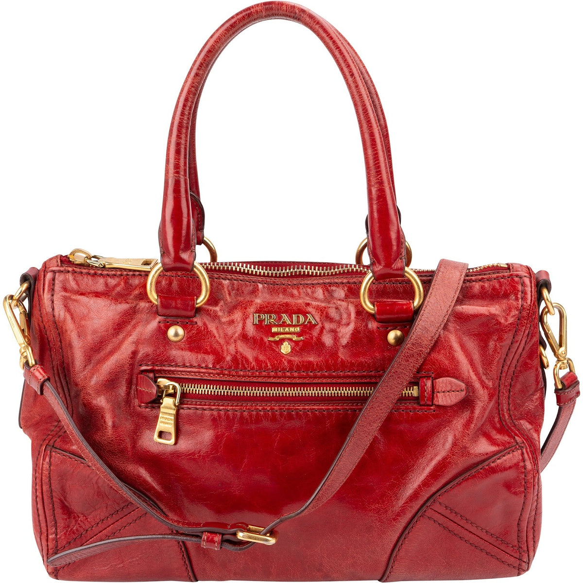 Borsa a mano Prada Bauletto in pelle Vitello Lux rossa