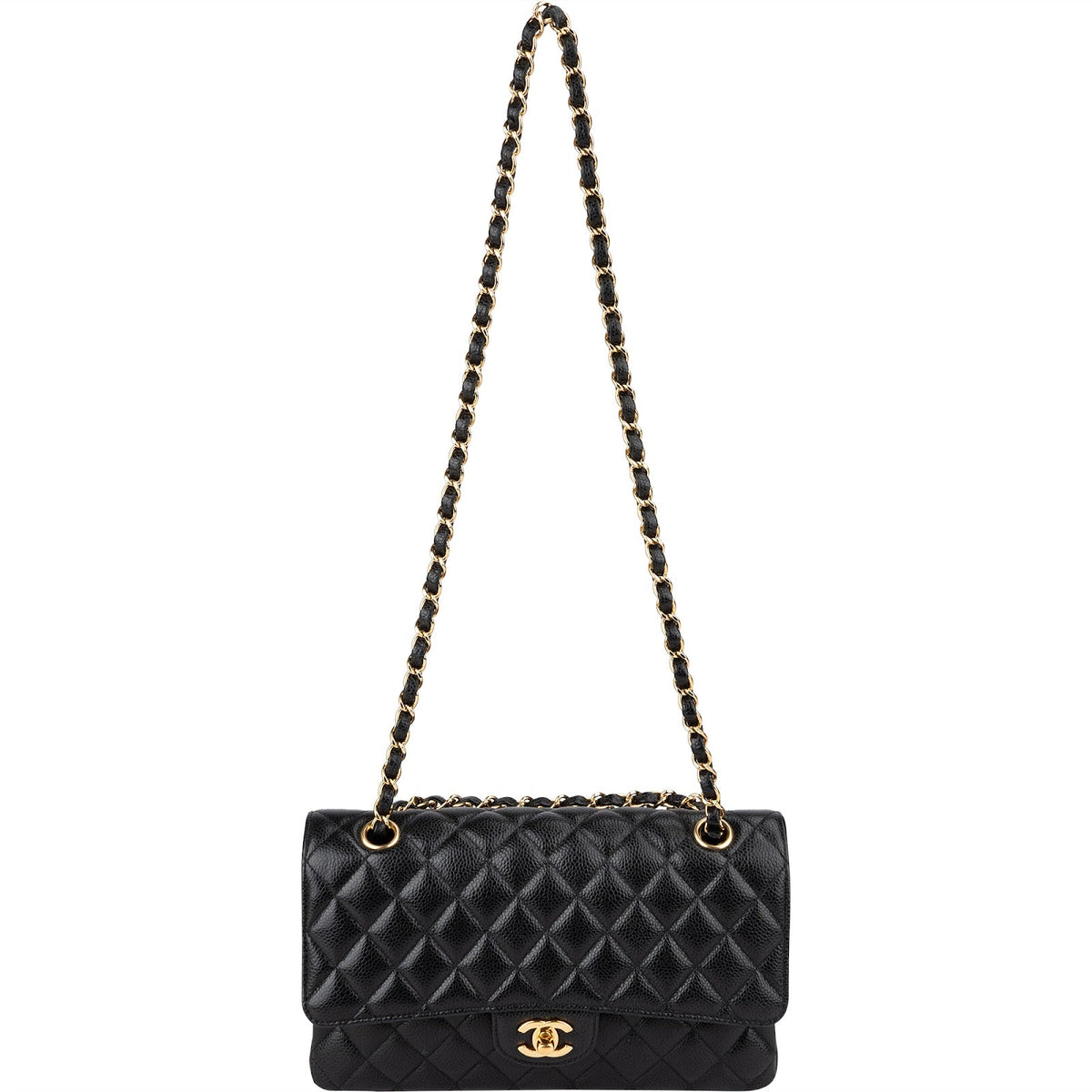 Borsa a tracolla Chanel Medium Double Flap in pelle caviale trapuntata con dettagli dorati