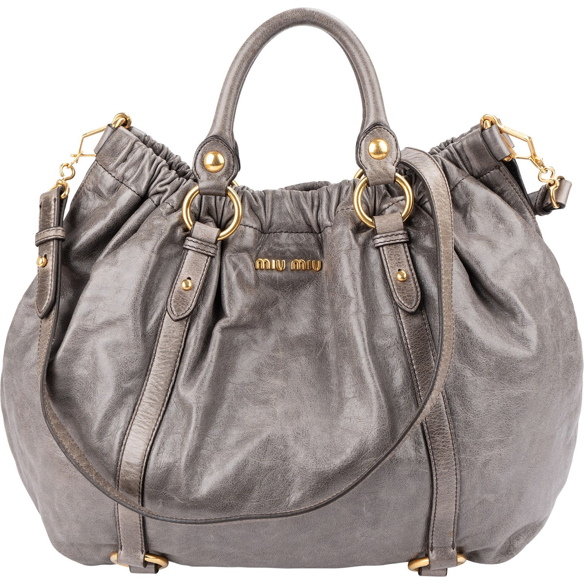 Miu Miu grijze Vitello Lux lederen Gathered Tote schoudertas