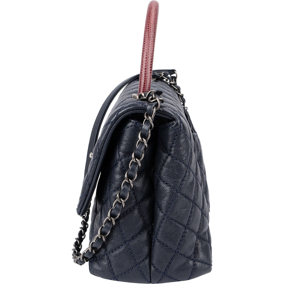 Sac à main Chanel Coco Handle à rabat en cuir caviar matelassé et lézard