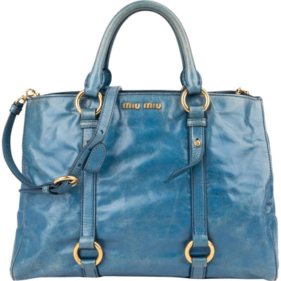 Miu Miu Blauwe Leren Vitello Lux Handtas