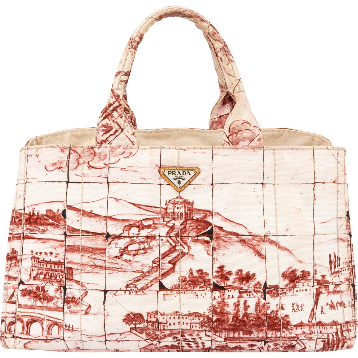 Prada Estampada Tote aus bedrucktem Canapa-Canvas – Vorderansicht