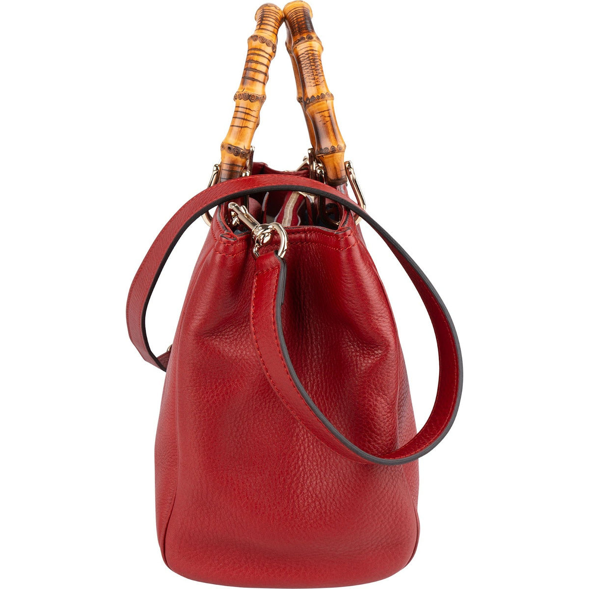 Gucci Tote-handtas van generfd leer met bamboe handvat