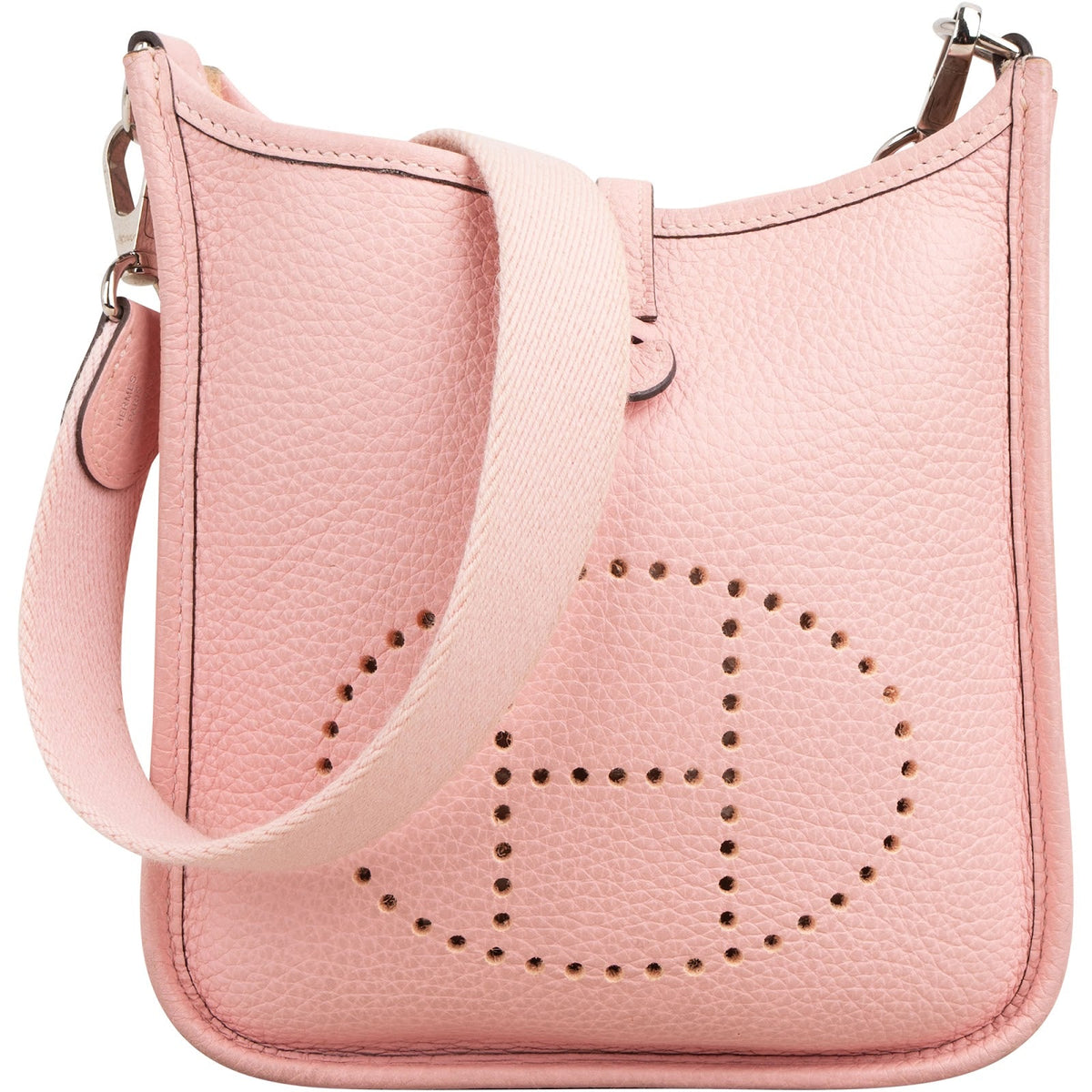 Hermès Rose Sakura Clemence Mini Evelyne 16 aus Clemence-Leder – Vorderansicht