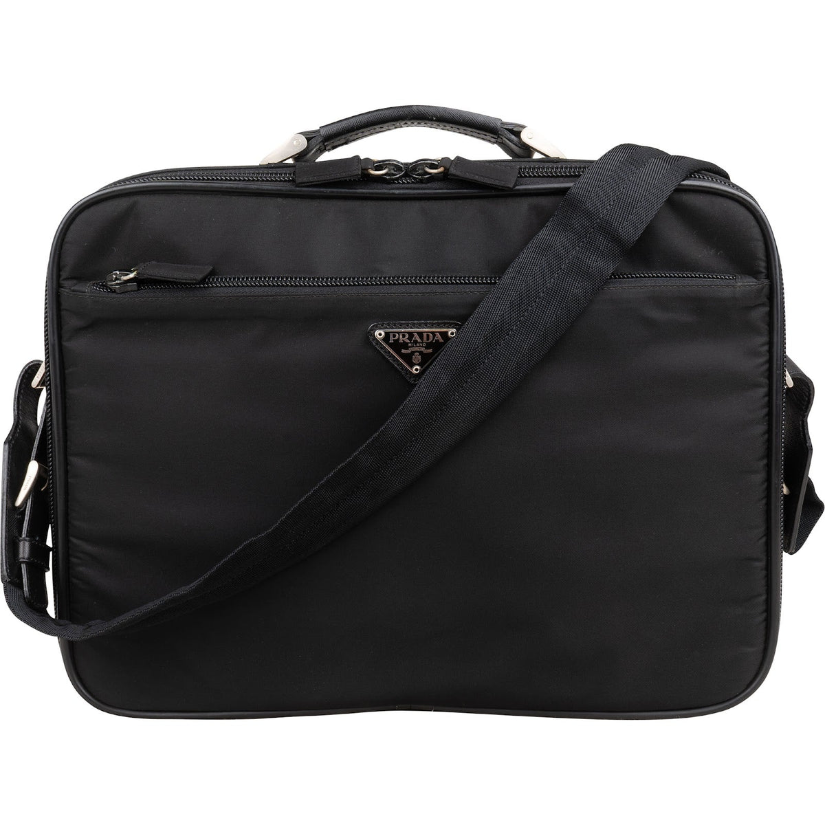 Prada Laptop Business Bag aus schwarzem Tessuto-Nylon – Vorderansicht