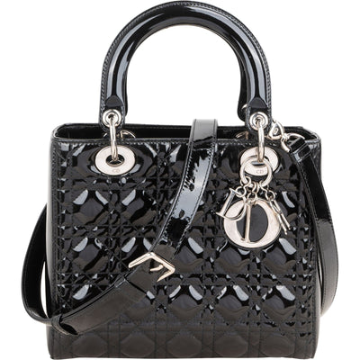 Cristian Dior Quilted Patent Cannage Lady Dior Handbag