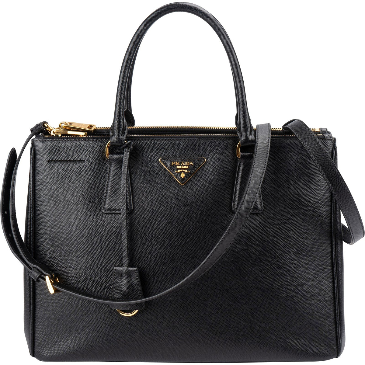 Prada zwarte Saffiano Metal lederen Large Galleria crossbody tas