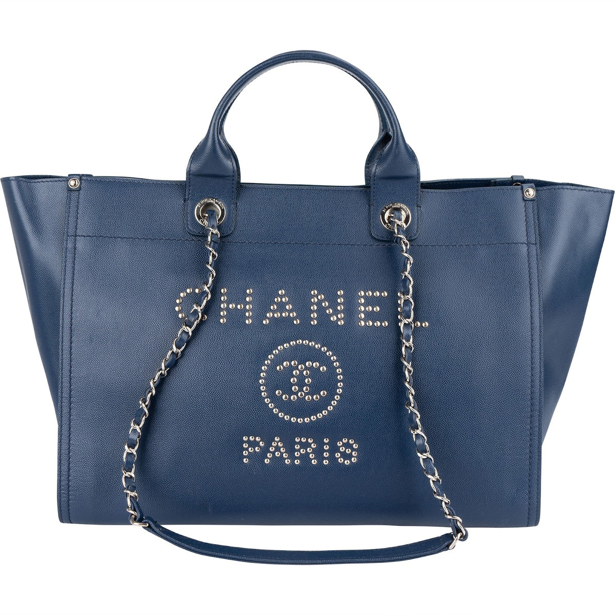 Sac cabas Chanel Deauville en cuir caviar bleu