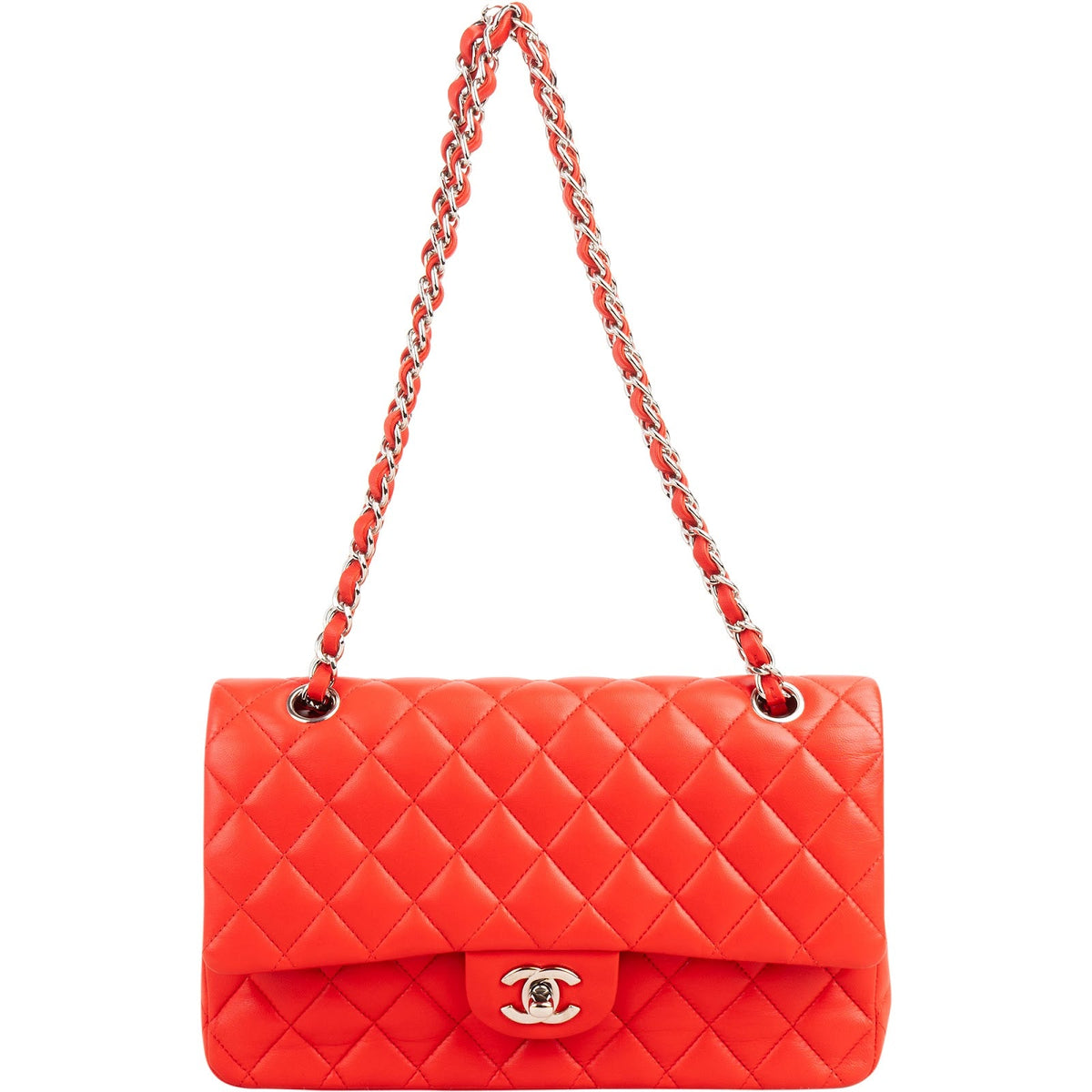 Sac à bandoulière Chanel Medium à double rabat en cuir d'agneau matelassé et palladium