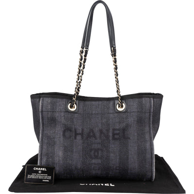 Chanel Bleu Tweed Deauville Tote Shoulder Bag