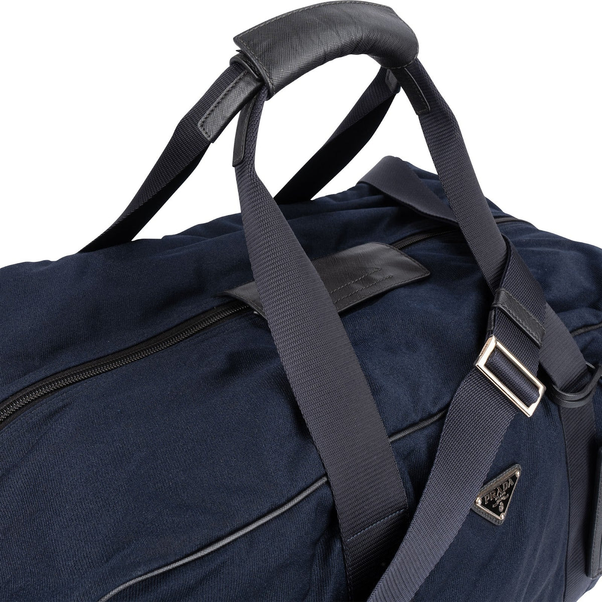Sac à bandoulière Prada Duffle Weekender 50 en nylon Tessuto bleu avec finitions en cuir Saffiano