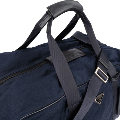 Prada Bleu Tessuto Saffiano Trim Leather Duffle Weekender 50 Shoulder Bag