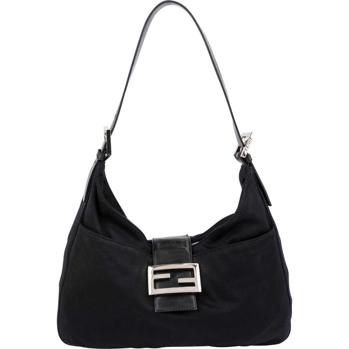 Fendi Schwarz Baguette Buckle aus Baumwolle und Leder – Vorderansicht
