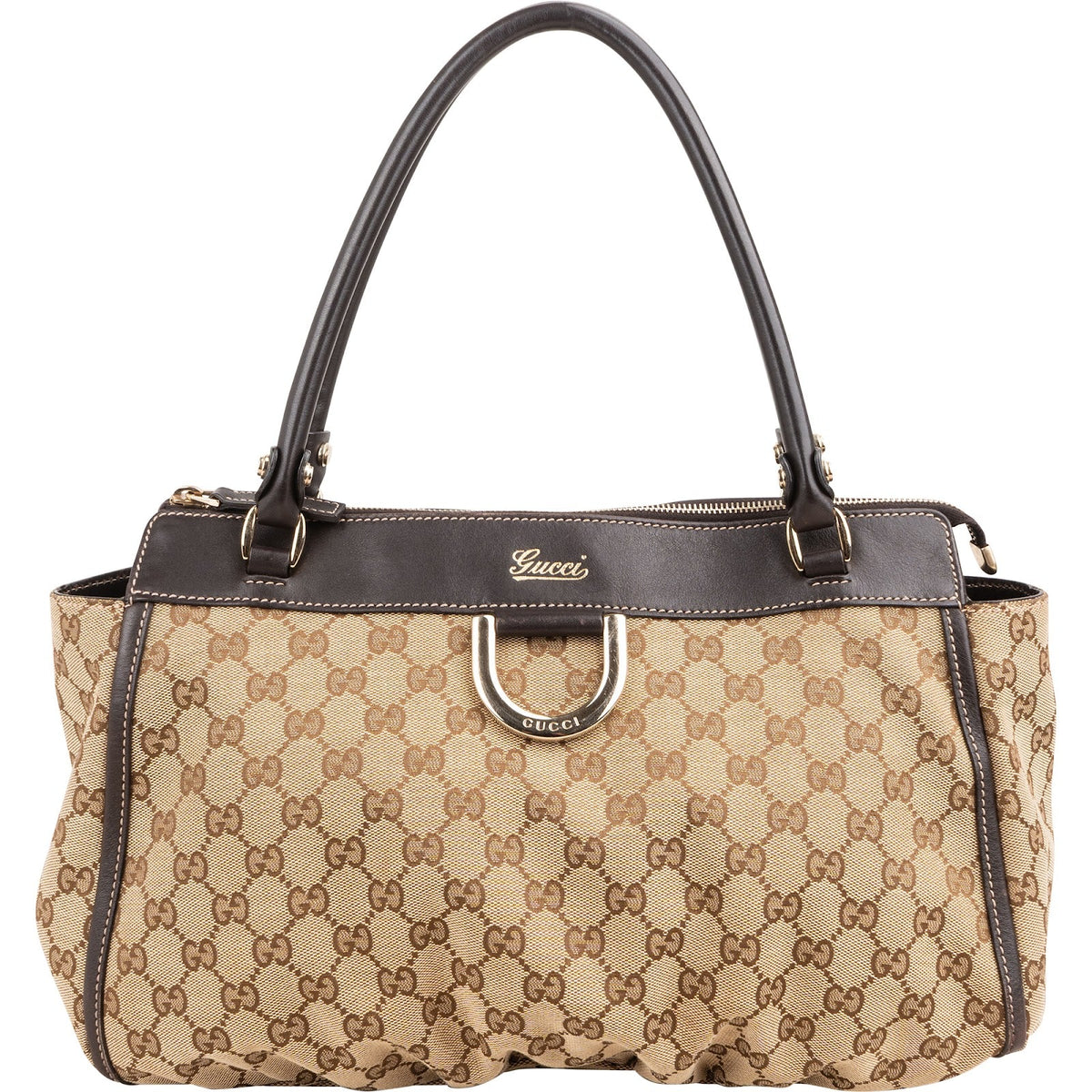 Gucci Monogram GG Canvas Abbey D-Ring Satchel aus Canvas und Leder – Vorderansicht