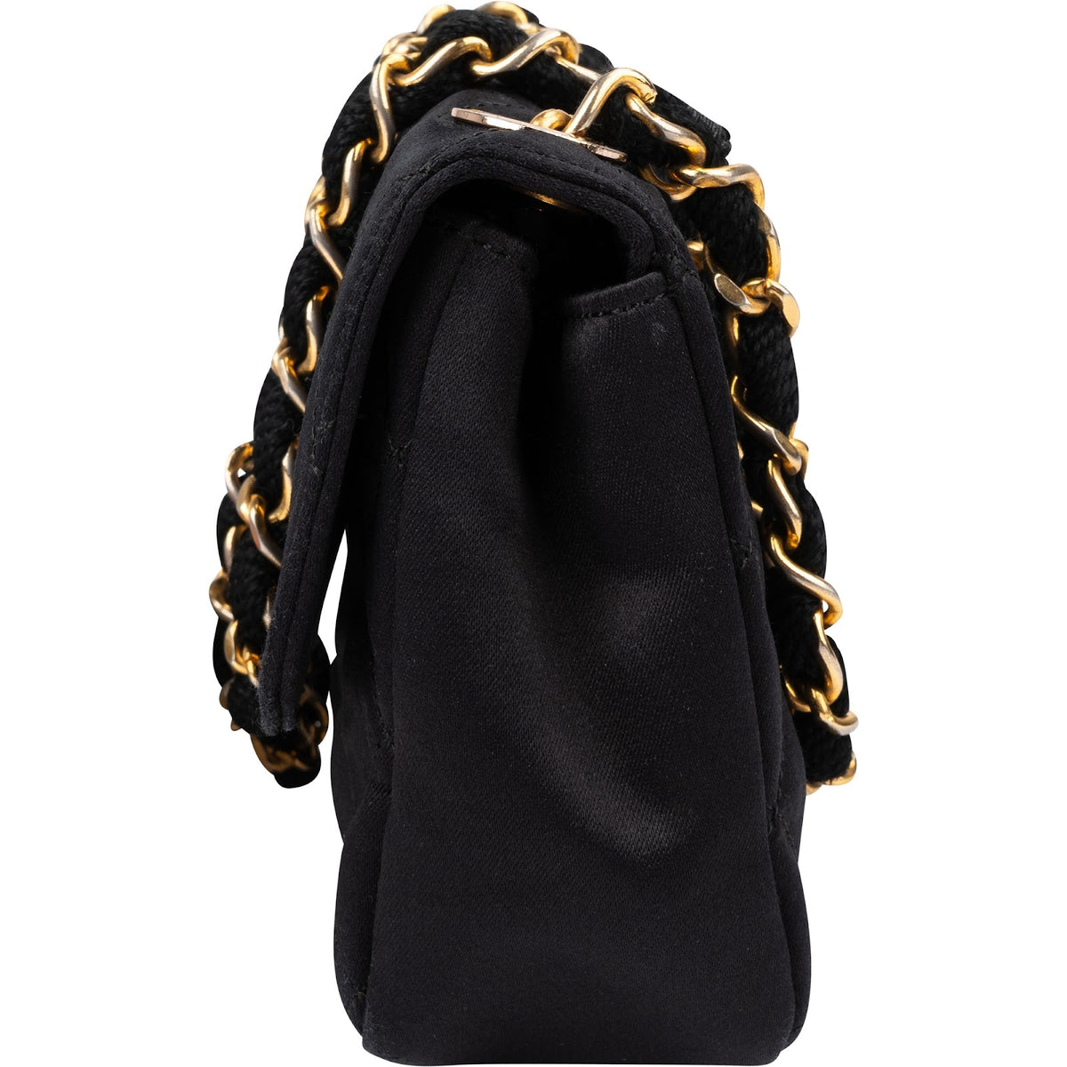 Chanel Mini Single Flap aus schwarzem Satin – Detailansicht 4