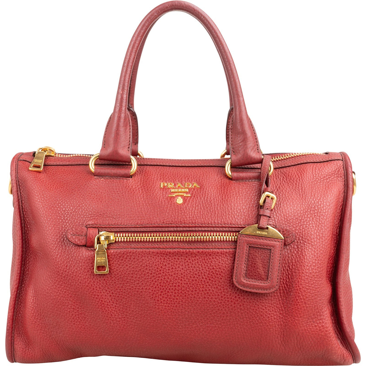 Prada Rot Vitello Daino Satchel City aus Leder – Vorderansicht