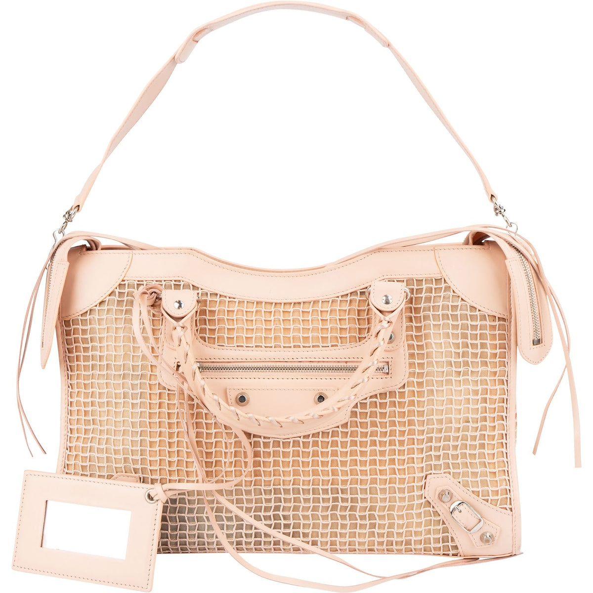 Balenciaga Stitched Checked Mesh Rosa City Handtasche, Bild 7 von 12