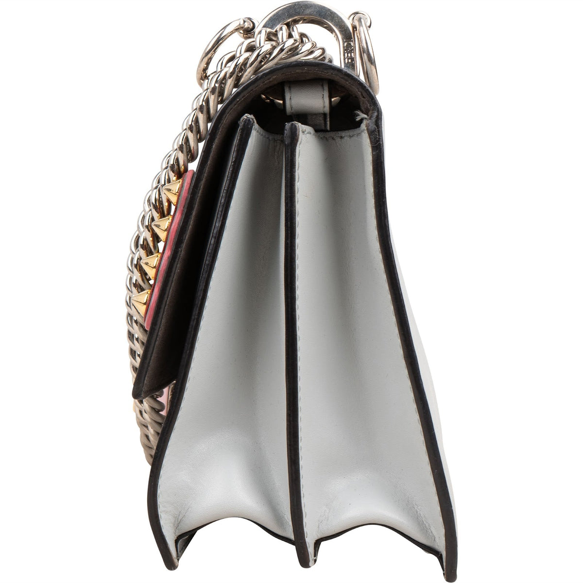 Fendi lichtblauwe lederen Can I met studs Emblem crossbody tas