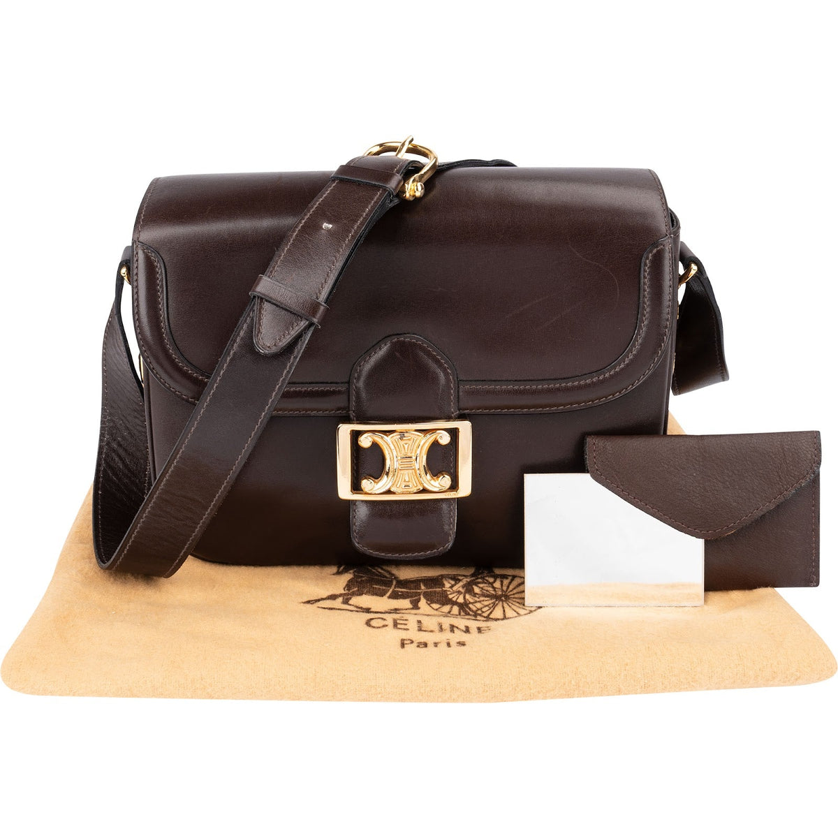 Sac porté épaule Triomphe moyen en cuir de veau brillant Celine