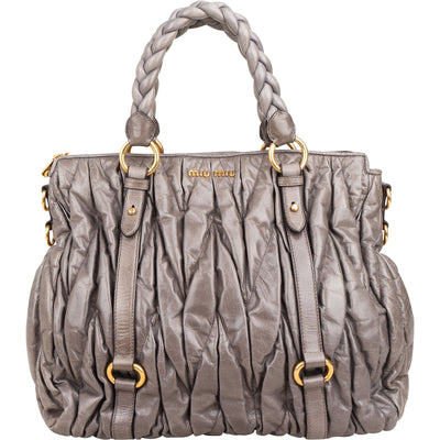 Miu Miu Matelassé Vitello Lux Leather Coffer Hobo Handbag