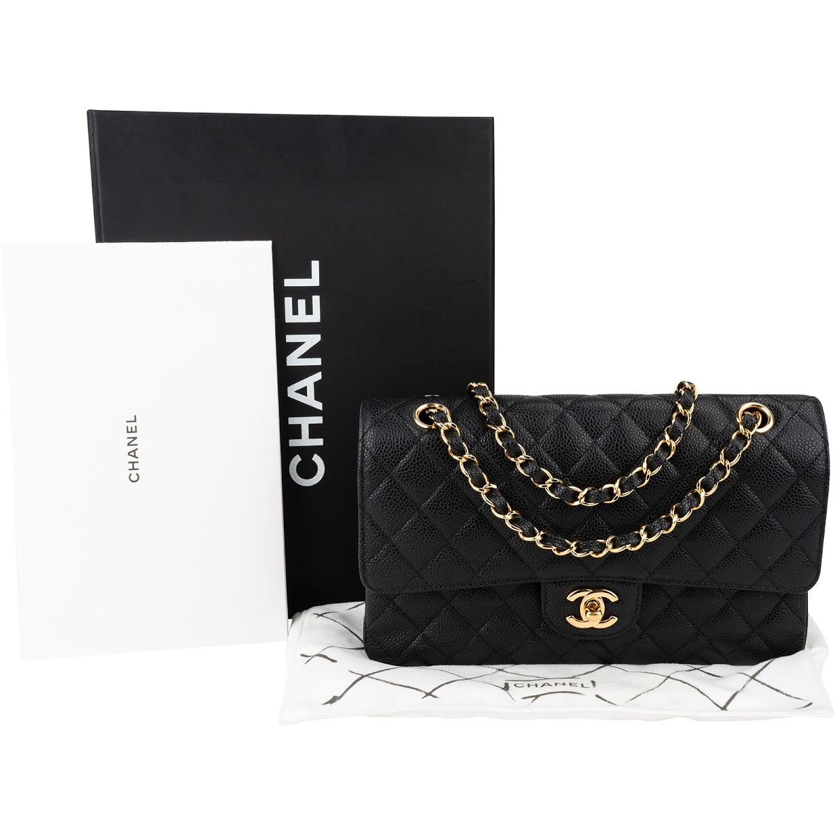 Chanel gewatteerde Caviar leren medium Double Flap crossbodytas