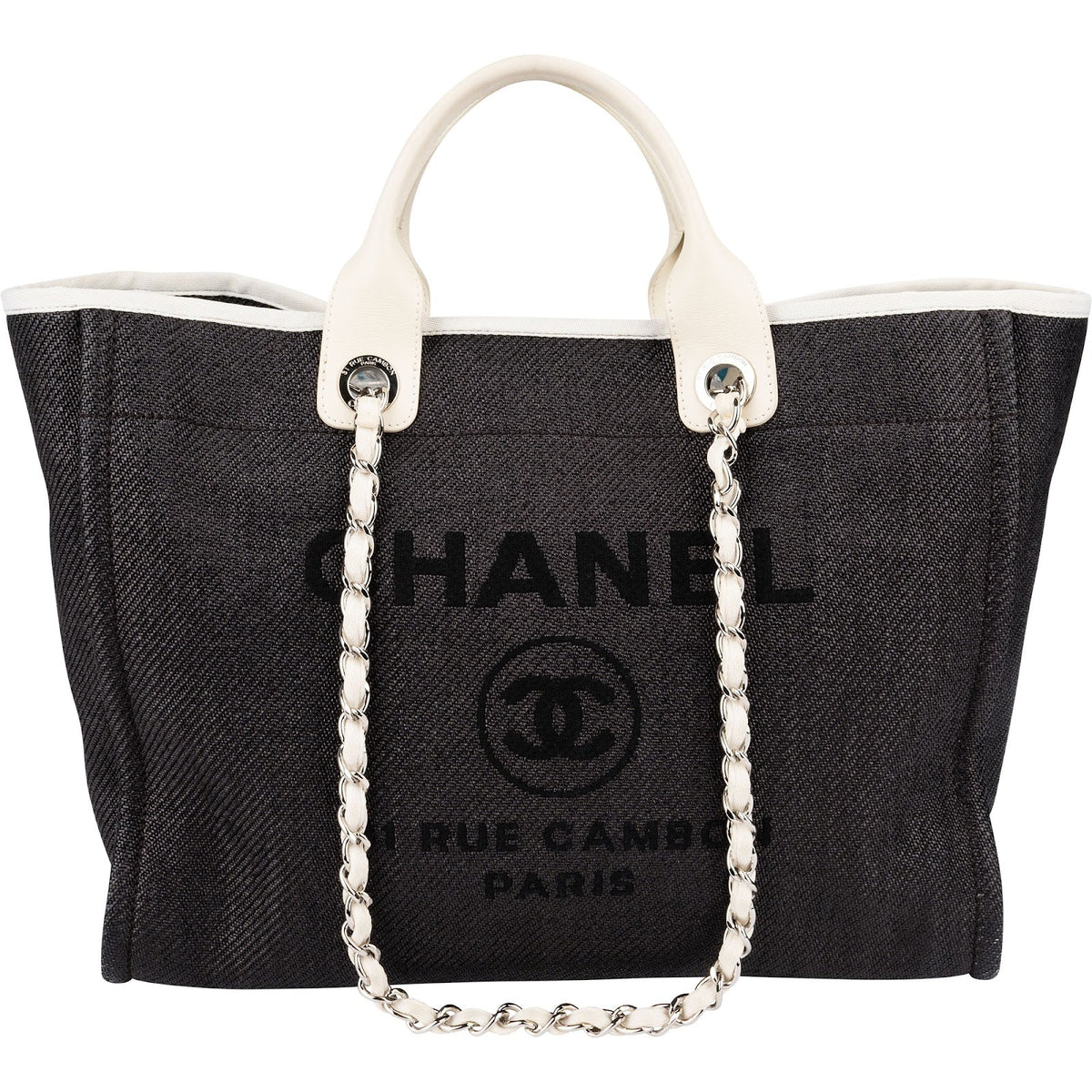 Chanel Denim Deauville Tote aus Denim und Leder – Vorderansicht