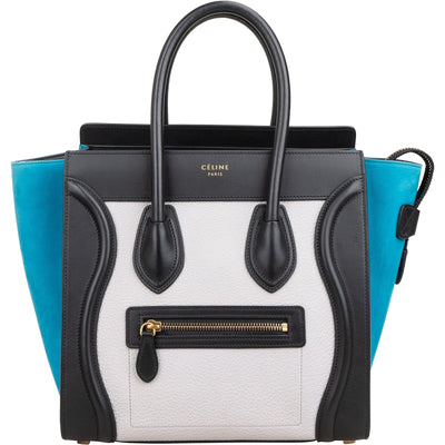 Céline Tricolor Grained Leather & Suede Small Luggage Handbag