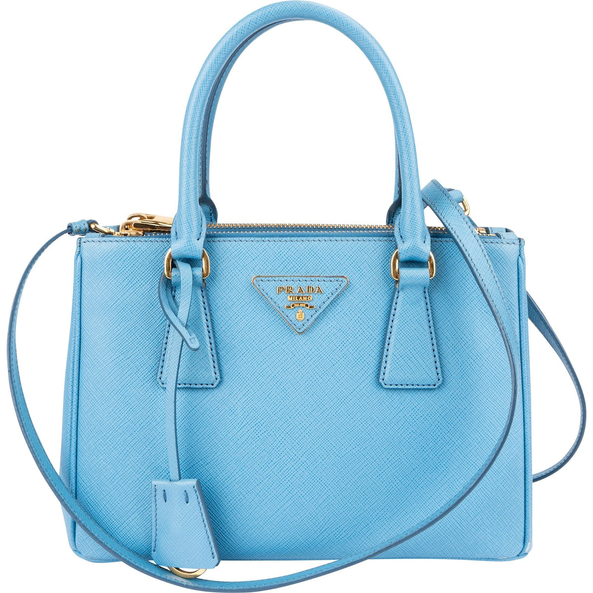 Prada Hellblau Saffiano Galleria Small aus Saffiano-Leder – Vorderansicht