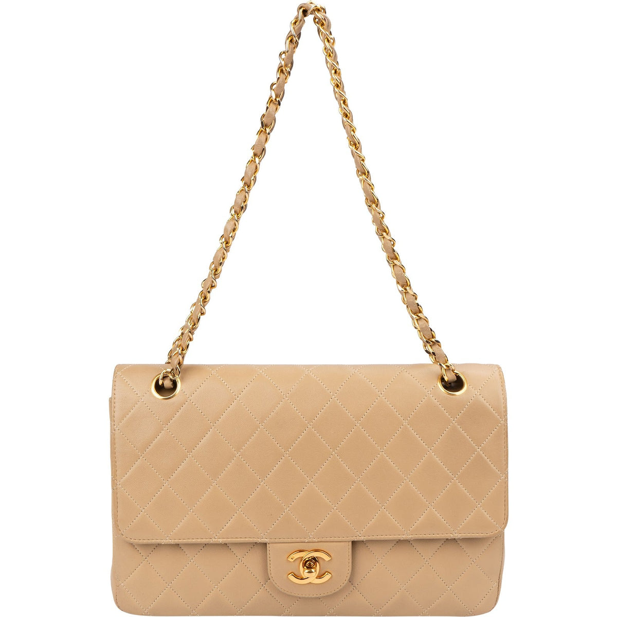 Chanel Quilted Lambskin 24K Gold Double Flap Shoulder Bag