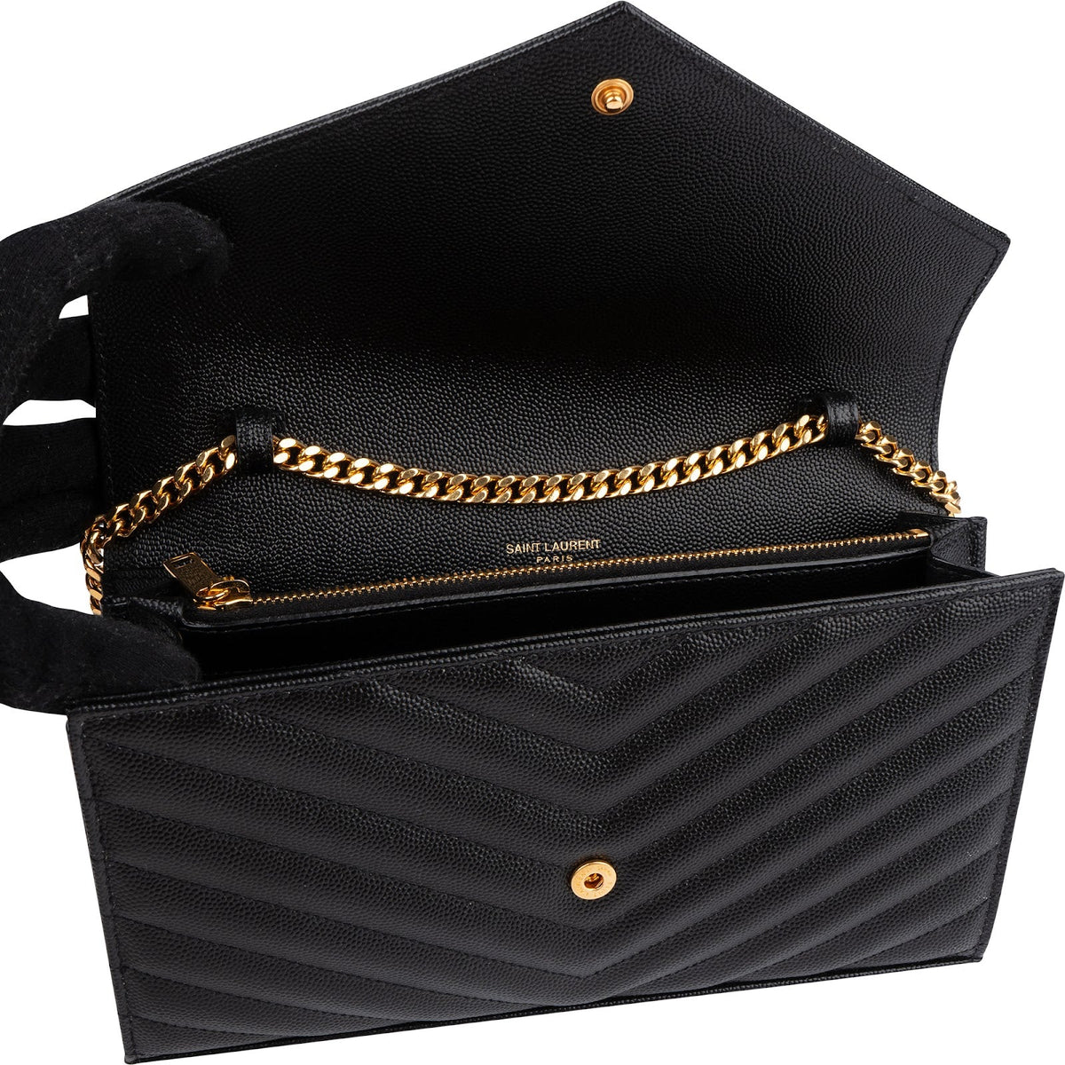 Saint Laurent Grain de Poudre lederen Monogram schoudertas met ketting