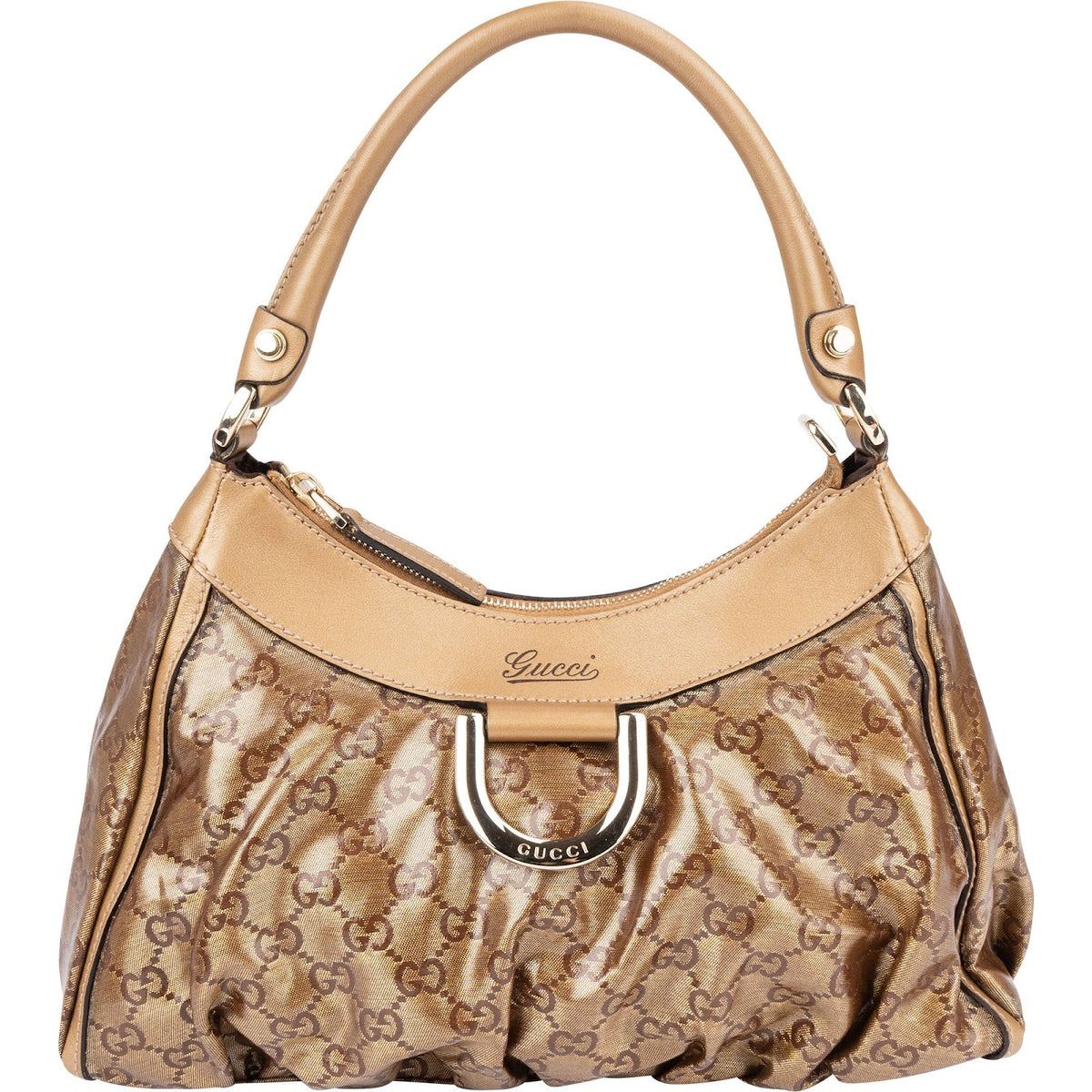 Gucci Monogram GG Coated Metallic Canvas Abbey D-Ring aus Coated Canvas und Leder – Vorderansicht