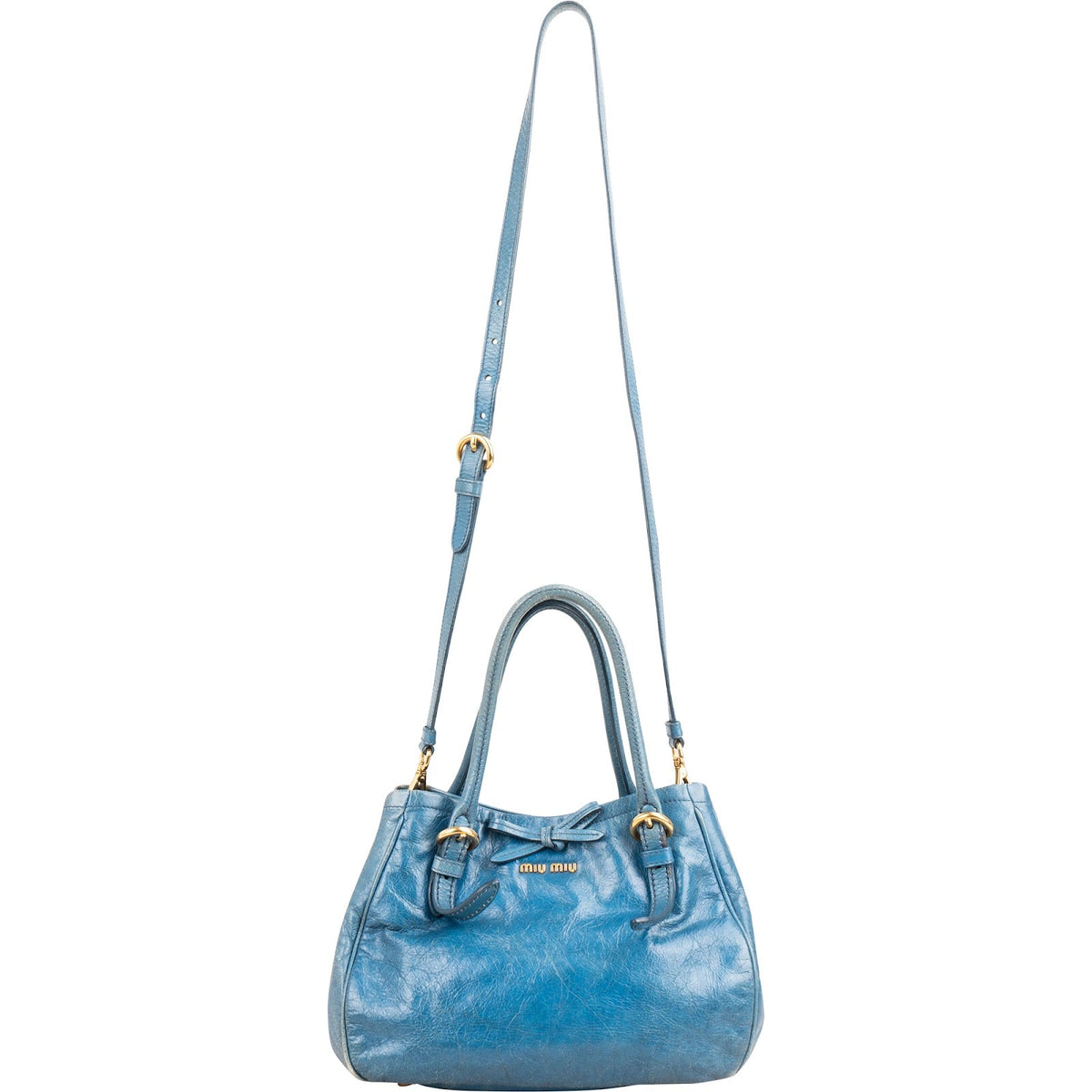 Miu Miu Blau Vitello Lux Small Front Bow Handtasche, Bild 9 von 12
