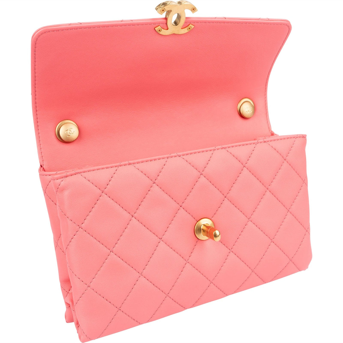 Chanel roze lederen gewatteerde lamsleren Top Handle Single Flap handtas