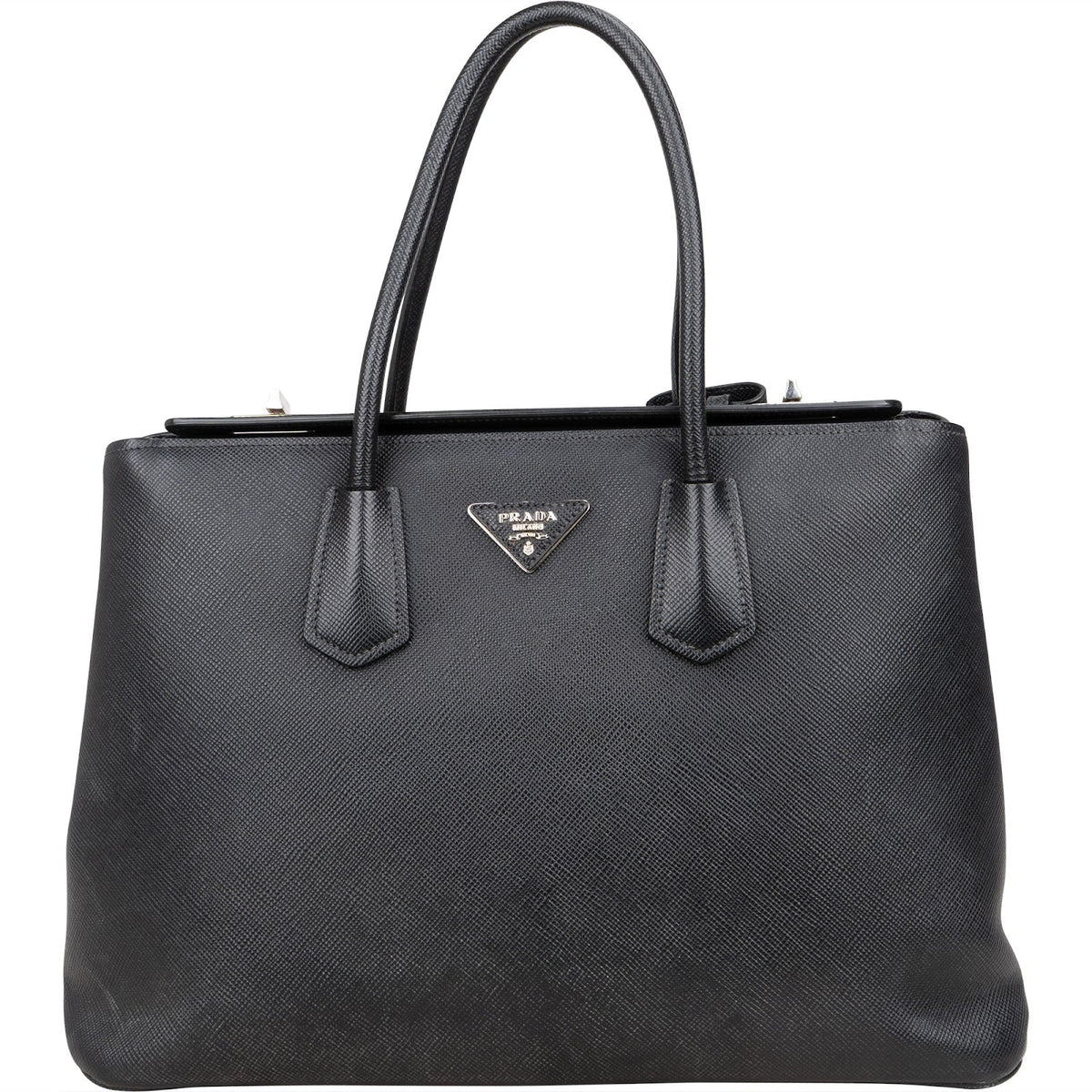 Prada Schwarz Saffiano Lux Turnlock Double aus Saffiano-Leder – Vorderansicht