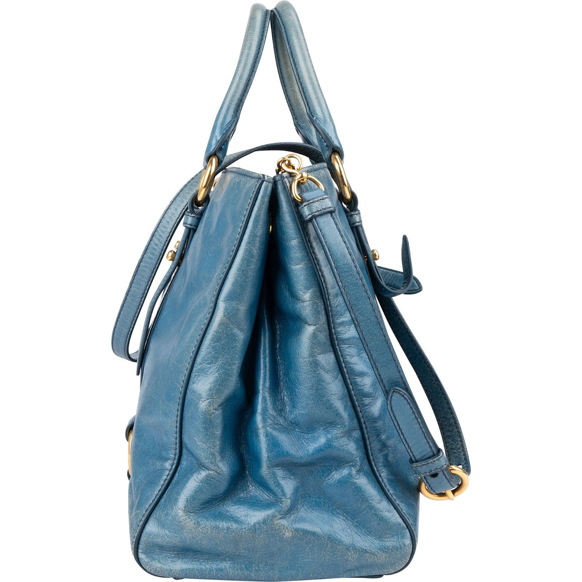 Borsa tote Miu Miu in pelle Vitello Lux blu