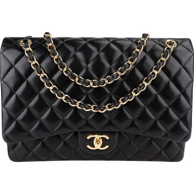 Chanel Quilted Lambskin Gold Maxi Double Flap Crossbody Bag