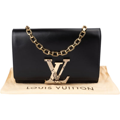 Louis Vuitton Noir Box Calf and Python Leather LV Louise GM Crossbody Bag