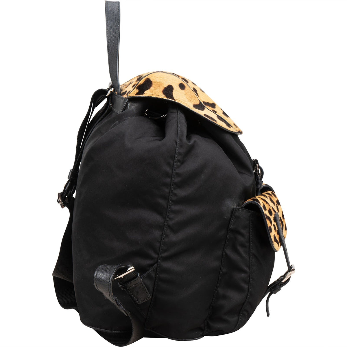 Sac à dos Prada Triangle Multipoket à cordon en poil animal à imprimé léopard