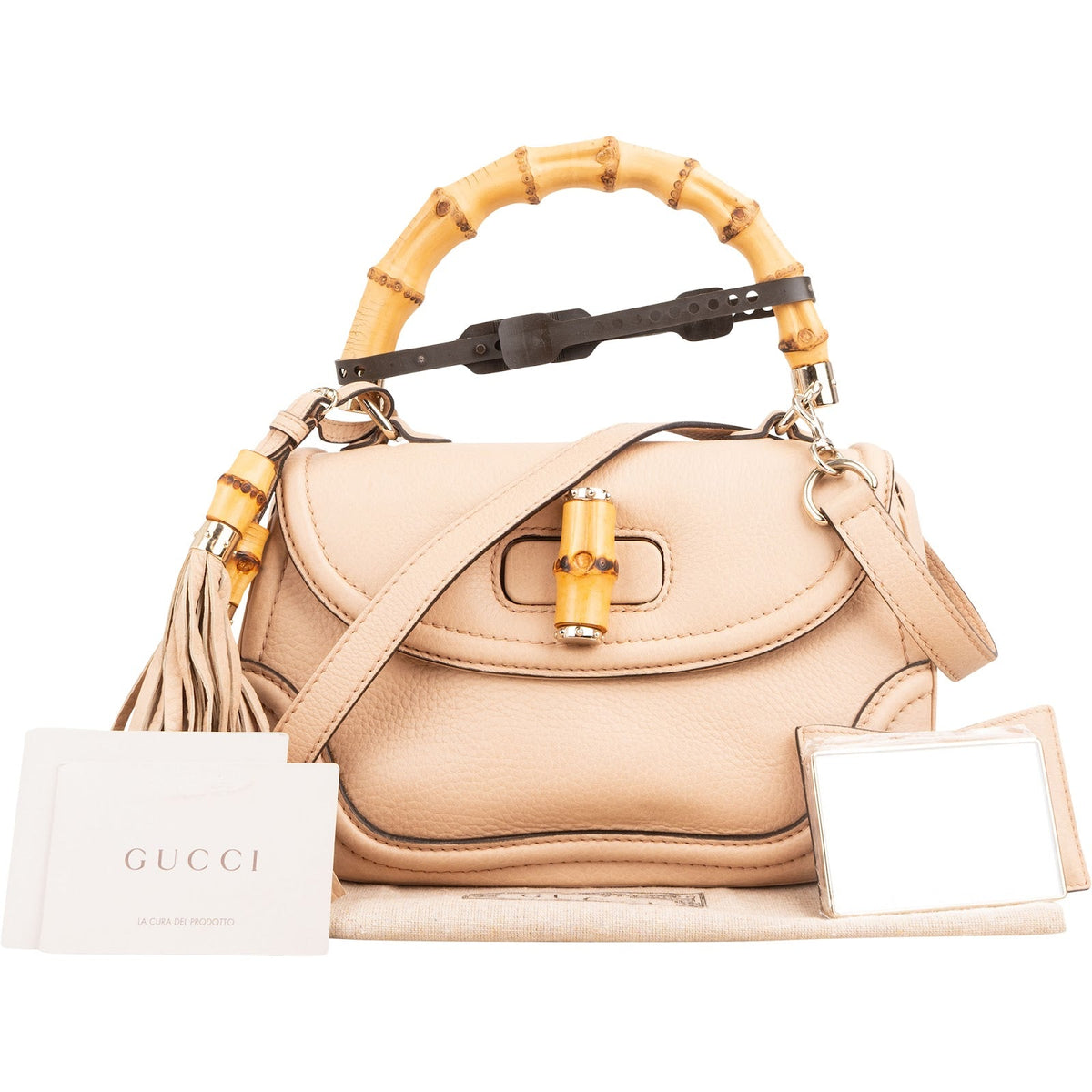 Gucci Pebbled Leather Bamboo Top Handle Flap Daily Handbag