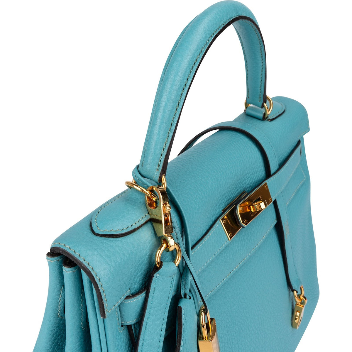 Hermès Taurillon Clemence lederen Gold Kelly 32 handtas blauw Saint-Cyr