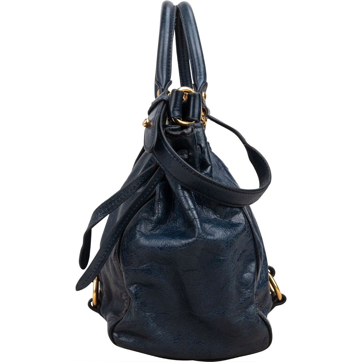 Miu Miu Navy Vitello Lux Leather Satchel Handbag